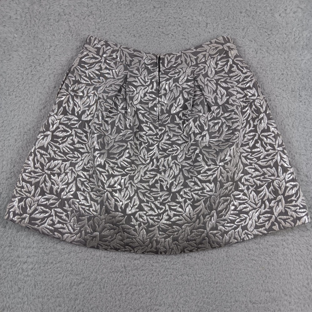 Behnaz Sarafpour Skirt Mini Women 1 Silver Metallic Leaf Brocade Pleated - Picture 2 of 7